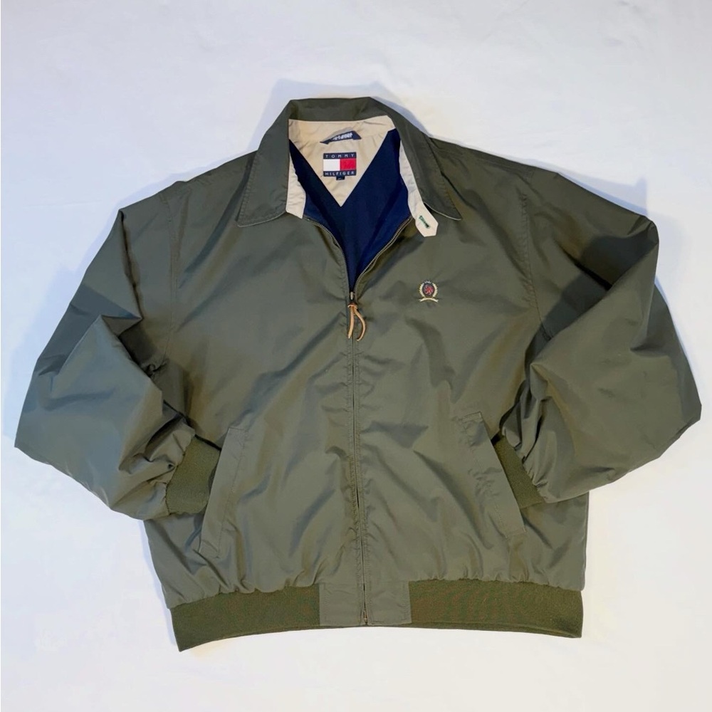 Vintage 90s Tommy Hilfiger Harrington Jacket Men’s XL Olive Green Crest